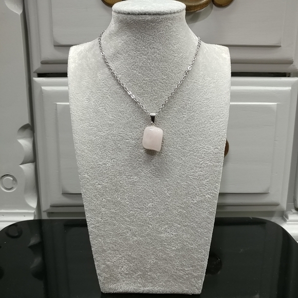 Rose Quartz Necklace Natural Gemstone Crystal Pendant Stainless-Steel Chain Pink - Picture 15 of 16